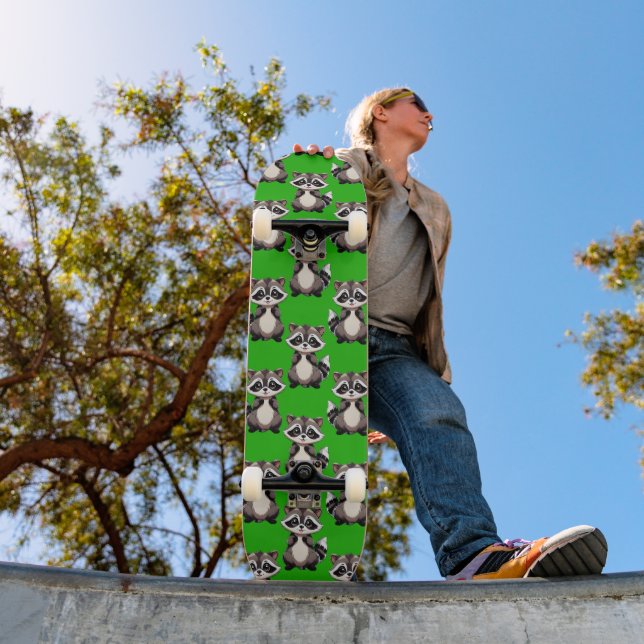 Raccoon Pattern Design Green  Skateboard (Outdoor 1)