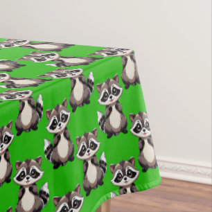 Raccoon Pattern Design Green  Tablecloth