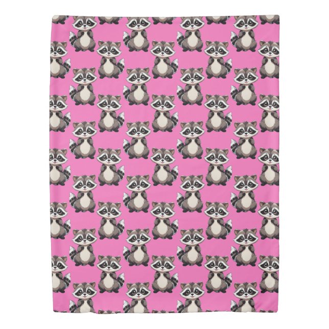 Raccoon Pattern Design Pink  Duvet Cover (Front)