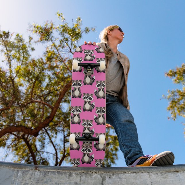 Raccoon Pattern Design Pink  Skateboard (Outdoor 1)