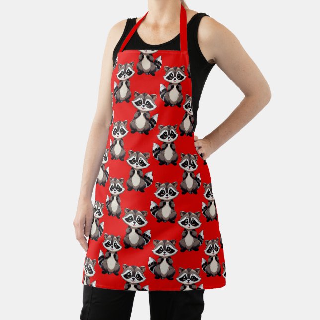 Raccoon Pattern Design Red  Apron (Insitu)