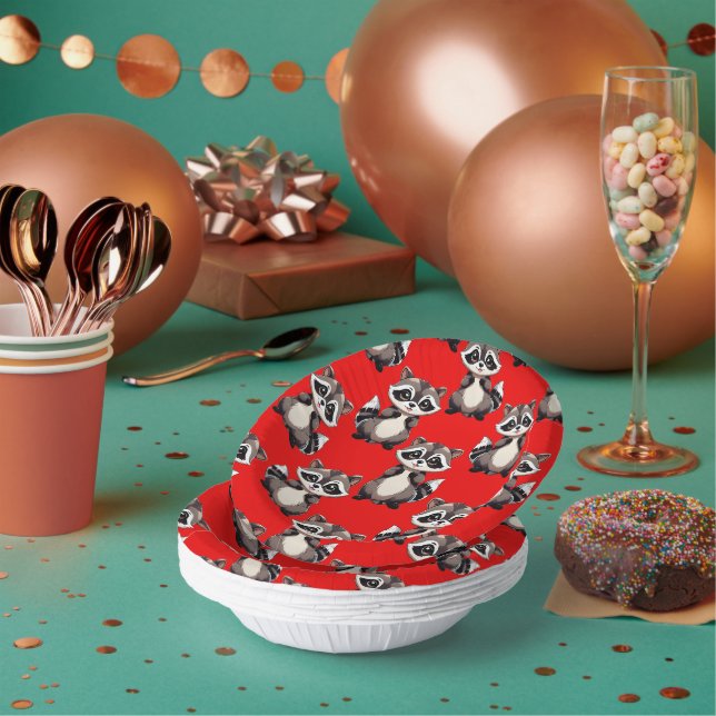 Raccoon Pattern Design Red  Paper Bowls (Multi)