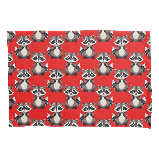 Raccoon Pattern Design Red  Pillow Case (Front)