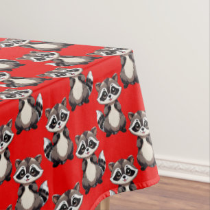 Raccoon Pattern Design Red Tablecloth