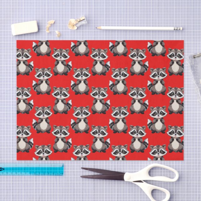 Raccoon Pattern Design Red  Tissue Paper (Craft)