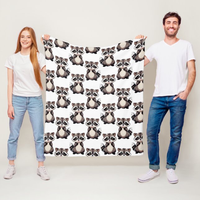 Raccoon Pattern Design White  Fleece Blanket (In Situ)