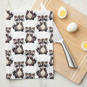 Raccoon Pattern Design White  Kitchen Towel