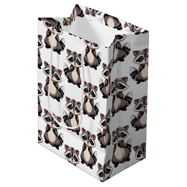 Raccoon Pattern Design White  Medium Gift Bag (Front Angled)
