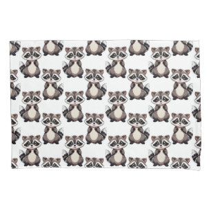 Raccoon Pattern Design White Pillow Case