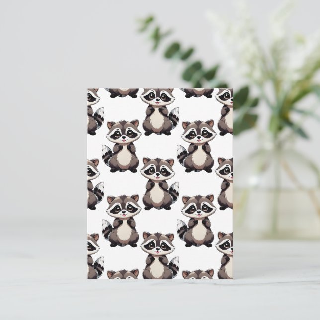Raccoon Pattern Design White  Postcard (Standing Front)