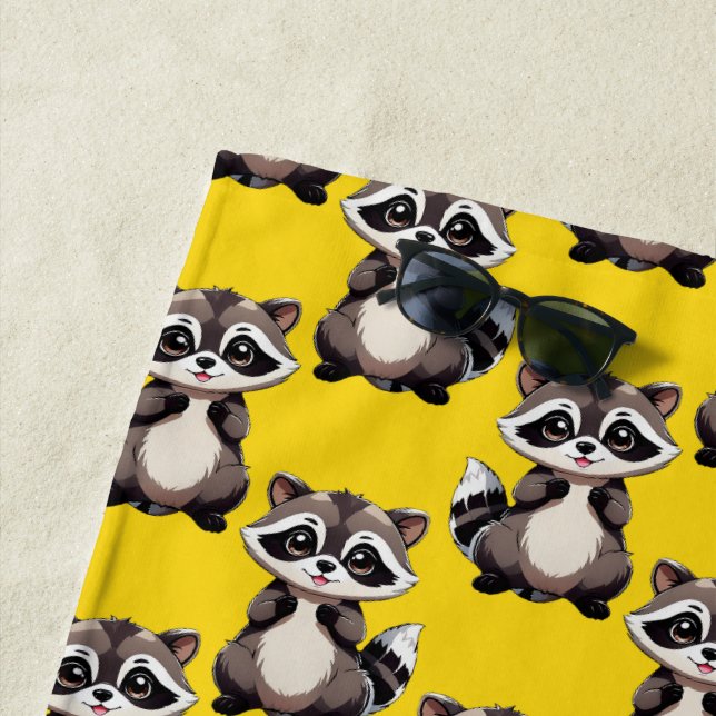 Raccoon Pattern Design Yellow  Beach Towel (In Situ)