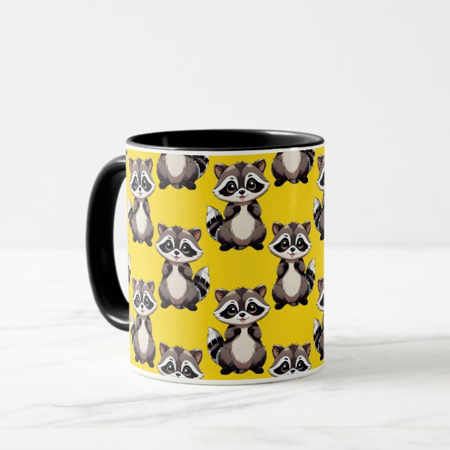 Raccoon Pattern Design Yellow  Mug (Front Left)