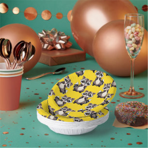 Raccoon Pattern Design Yellow  Paper Bowls