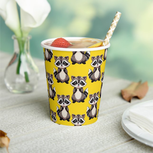 Raccoon Pattern Design Yellow  Paper Cups (Insitu)