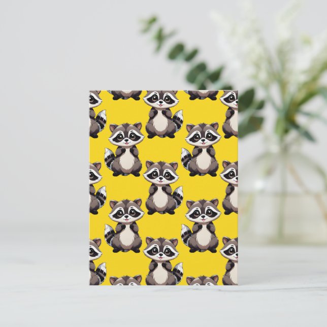 Raccoon Pattern Design Yellow  Postcard (Standing Front)