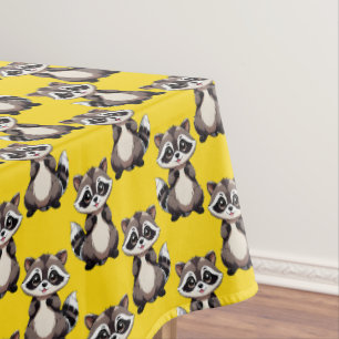 Raccoon Pattern Design Yellow Tablecloth