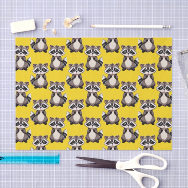Raccoon Pattern Design Yellow  Tissue Paper (Craft)