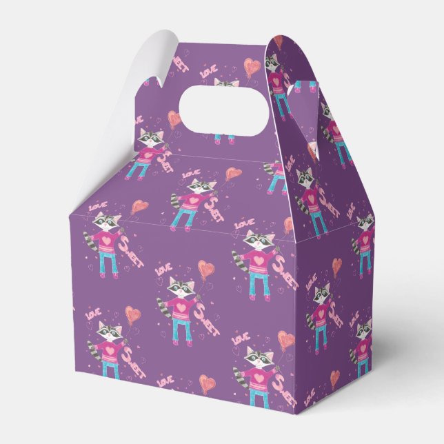 Raccoon pattern purple Valentine's Day favor boxes (Front Side)