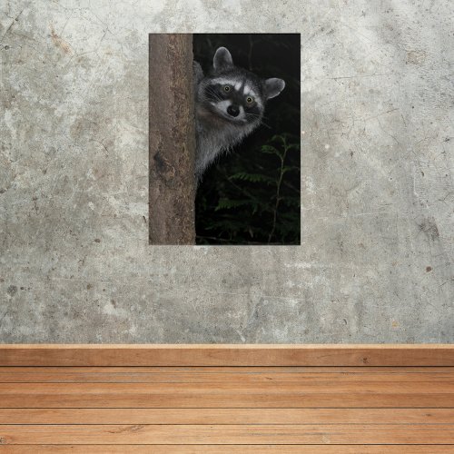 Raccoon Peeking from Behind Tree Wildlife Photo Acrylic Print