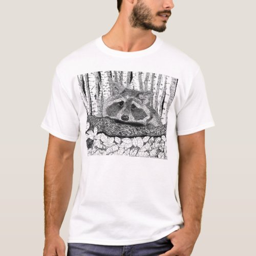 Raccoon Pen and Ink Drawing T_Shirt