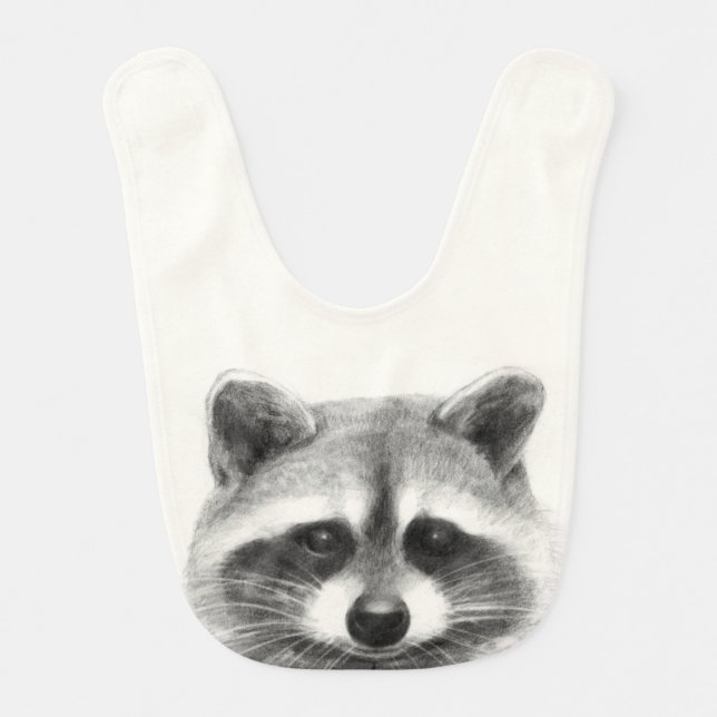 Raccoon Pencil Drawing Baby Bib (Front)