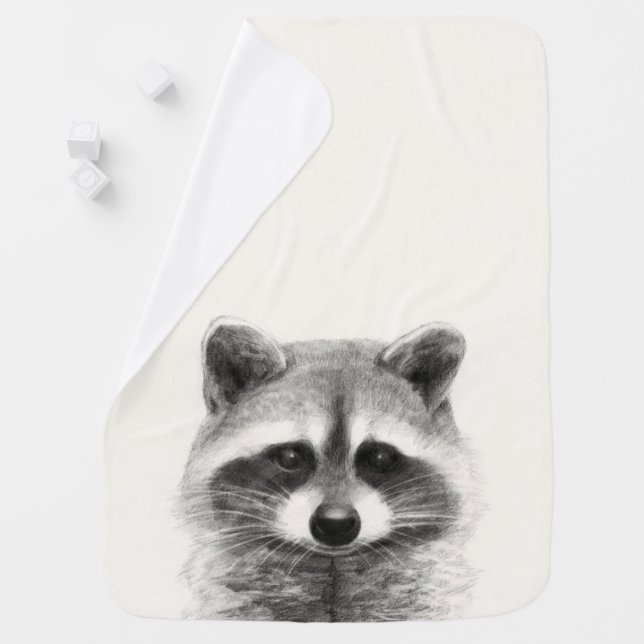 Raccoon Pencil Drawing Baby Blanket (In Situ)