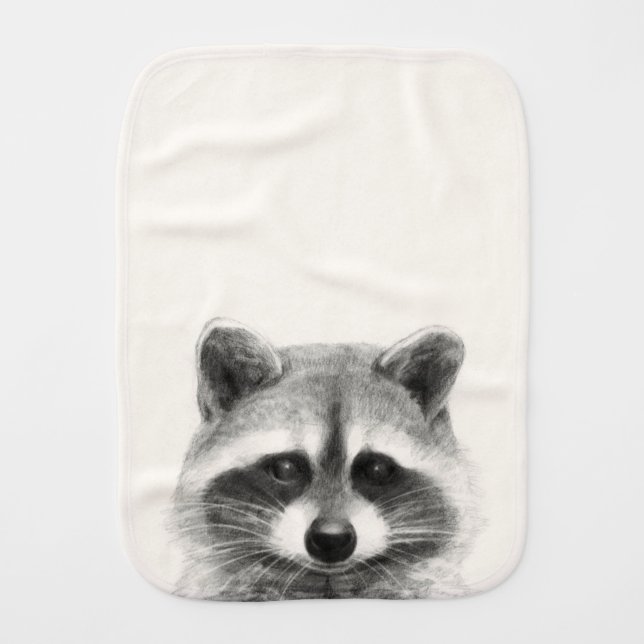 Raccoon Pencil Drawing Baby Burp Cloth (Front)