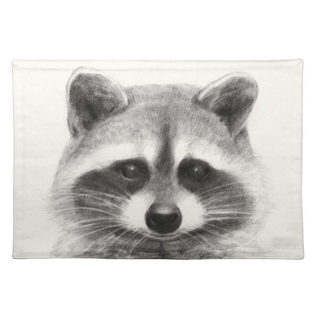 Raccoon Pencil Drawing Cloth Placemat (Front)