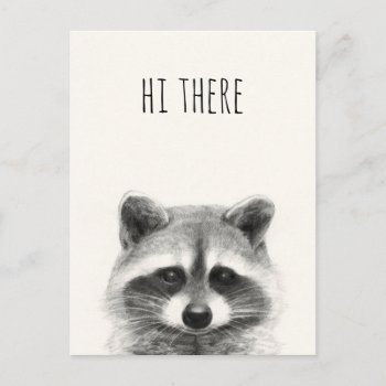 Raccoon Pencil Drawing - Hi There Postcard by worldartgroup at Zazzle