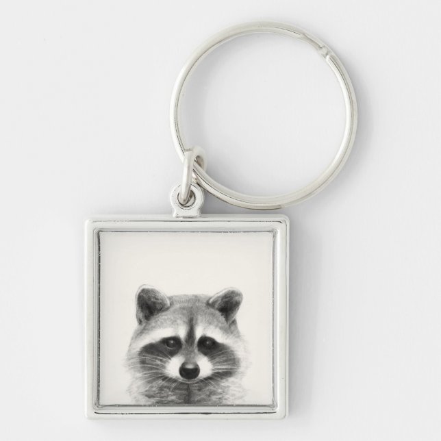 Raccoon Pencil Drawing Keychain (Front)