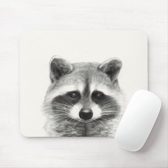 Raccoon Pencil Drawing Mouse Pad (With Mouse)