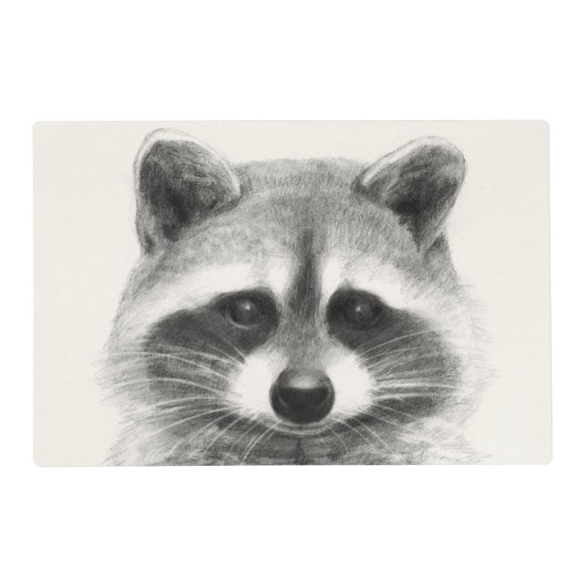 Raccoon Pencil Drawing Placemat (Front)