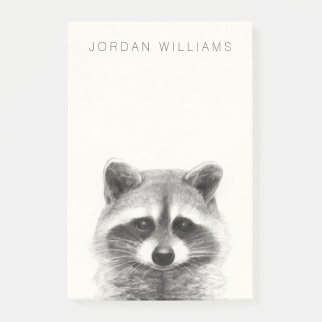 Raccoon Pencil Drawing Post-it Notes (Front)