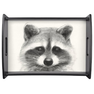 Raccoon Pencil Drawing Serving Tray