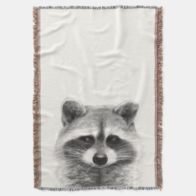 Raccoon Pencil Drawing Throw Blanket (Front Vertical)