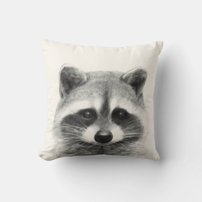 Raccoon Pencil Drawing Throw Pillow (Front)