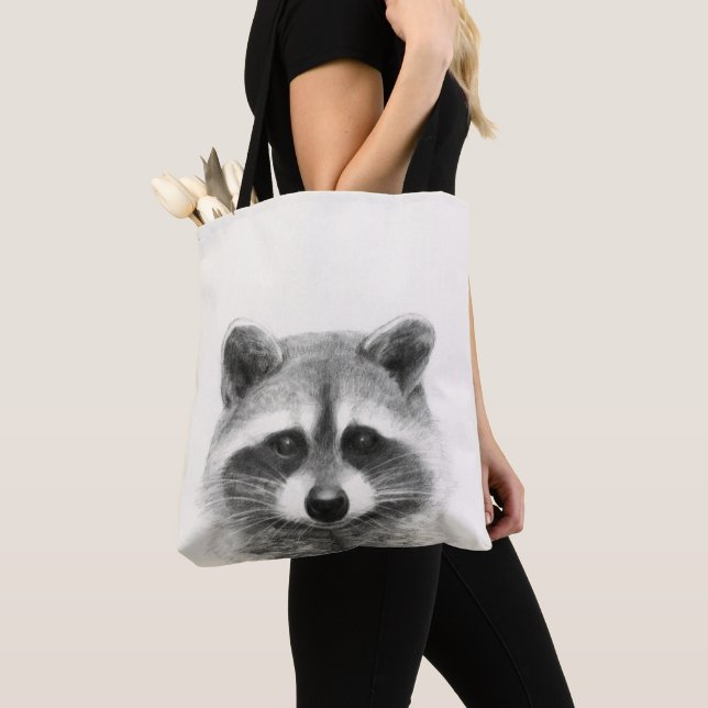 Raccoon Pencil Drawing Tote Bag (Close Up)