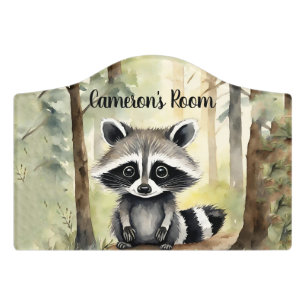 Raccoon Personalized Woodland Door Sign