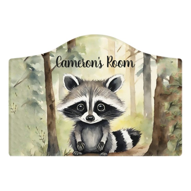 Raccoon Personalized Woodland Door Sign (Small Crest Front)