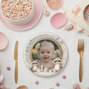 Raccoon Photo Frame for First Birthday Parties Paper Plates