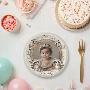 Raccoon Photo Frame for Kids' Birthday Parties Paper Plates