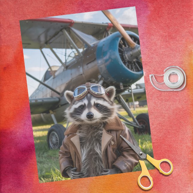 Raccoon Pilot Airplane Funny Birthday Decoupage Tissue Paper (Creator Uploaded)