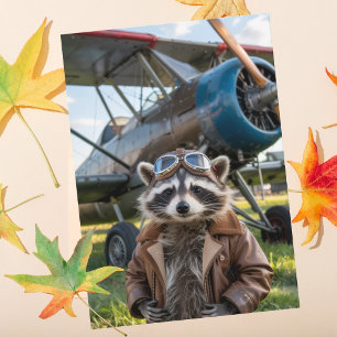 Raccoon Pilot Airplane Funny Photo Birthday Card