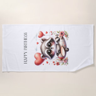 Raccoon Pilot Birthday Beach Towel