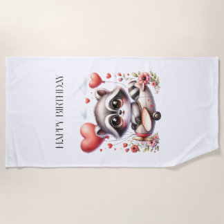 Raccoon Pilot Birthday Beach Towel