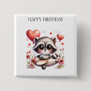 Raccoon Pilot Birthday Button