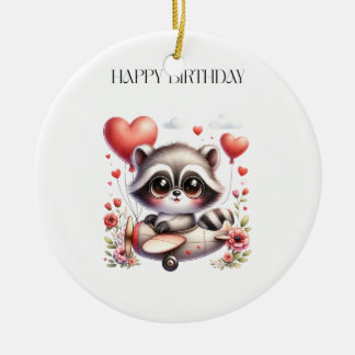 Raccoon Pilot Birthday Ceramic Ornament