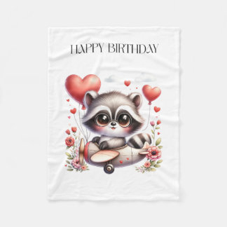 Raccoon Pilot Birthday Fleece Blanket