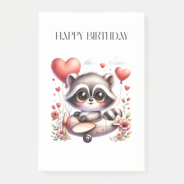 Raccoon Pilot Birthday Post-it Notes (Front)