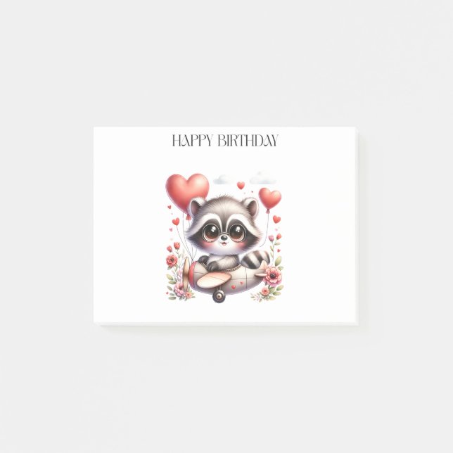 Raccoon Pilot Birthday Post-it Notes (Front)